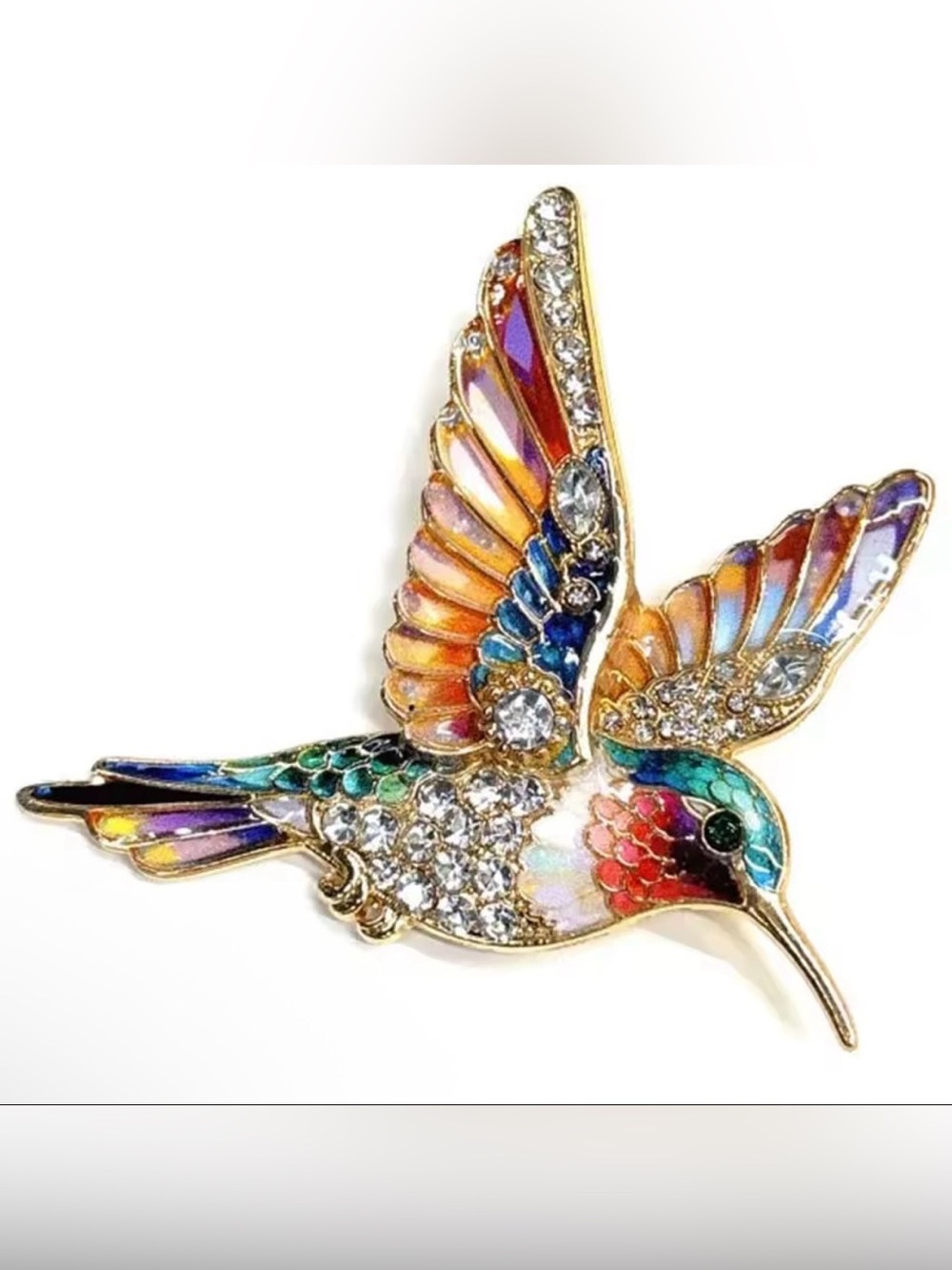 Enamel Hummingbird Pin Brooch in Multicolor with Crystal Accents